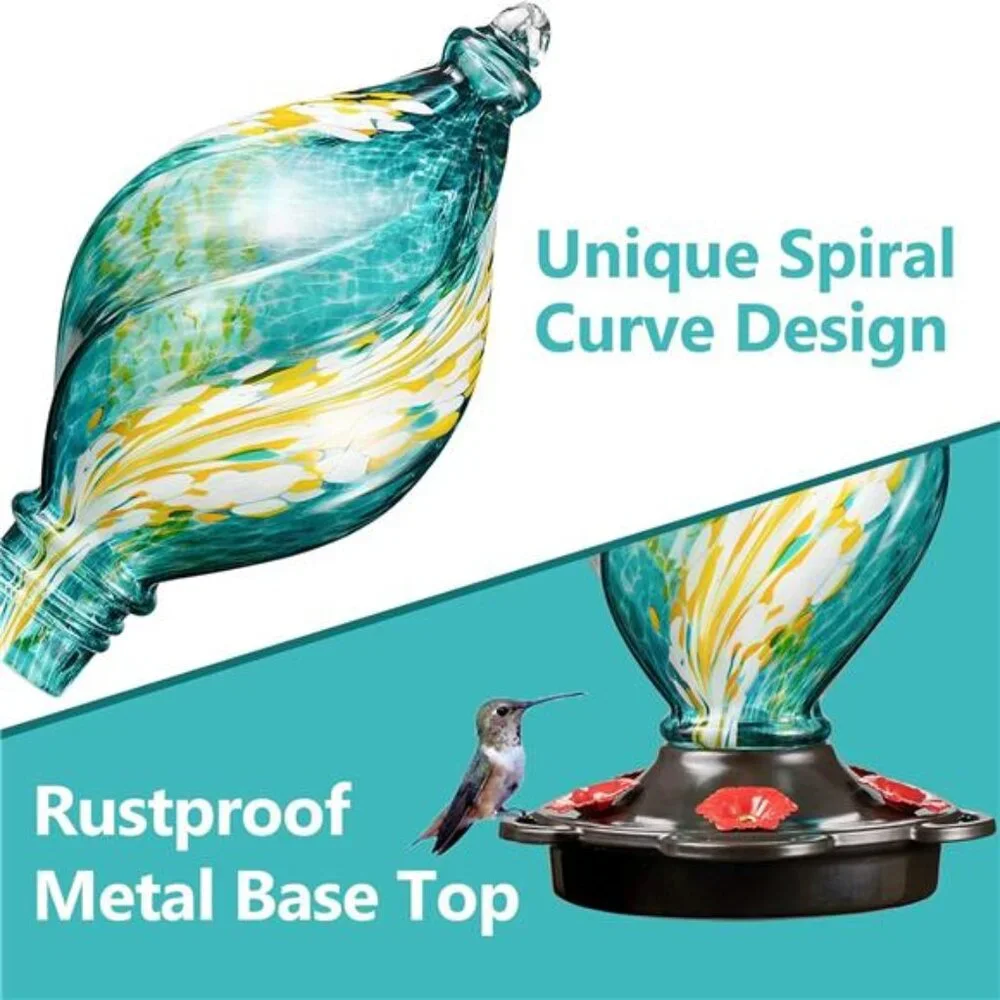 Ice Cream Shaped Spiral Hummingbird Feeder for Outdoors Hanging,Hand Blown Glass